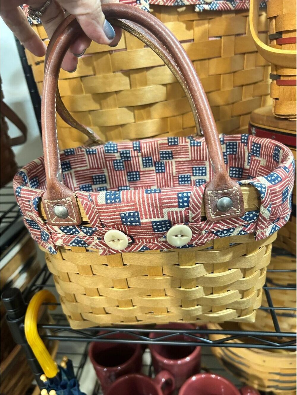 Longaberger Small boardwalk purse basket with Old glory flag liner